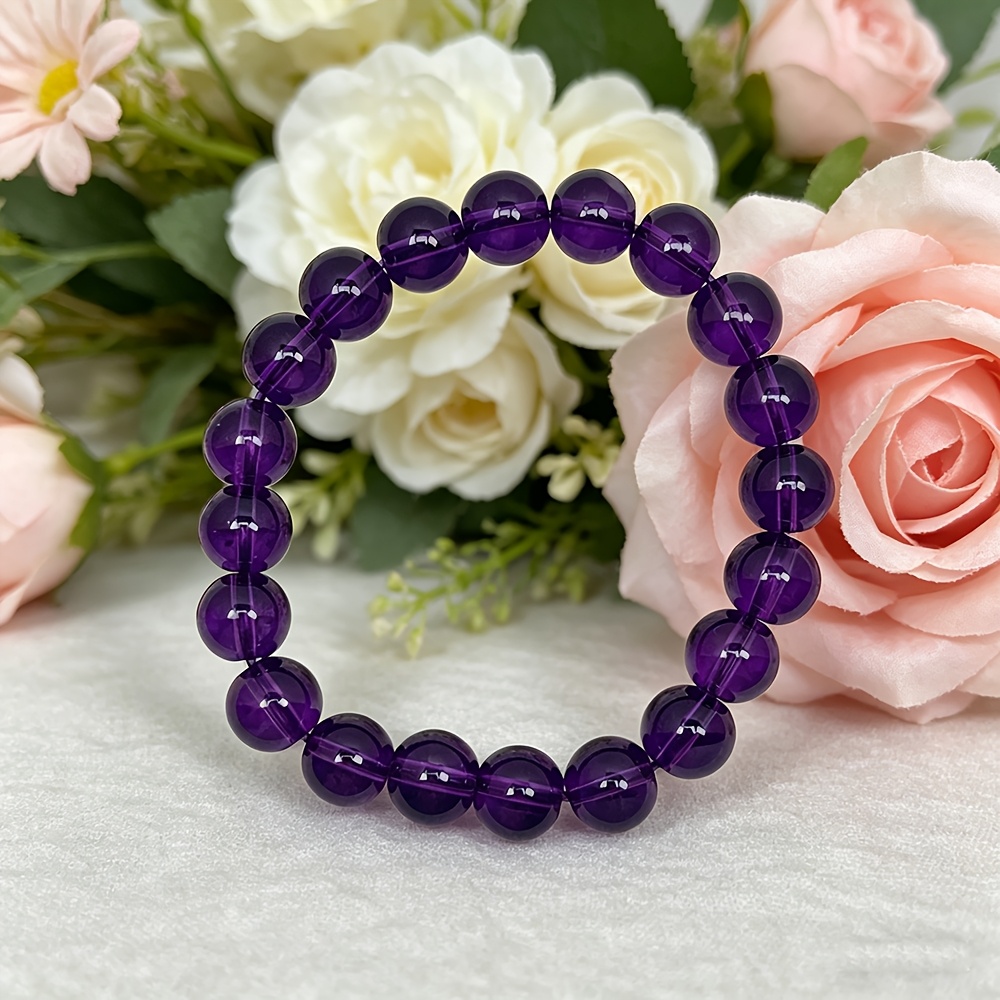 Unisex 10mm Natural Amethyst Beaded Bracelet
